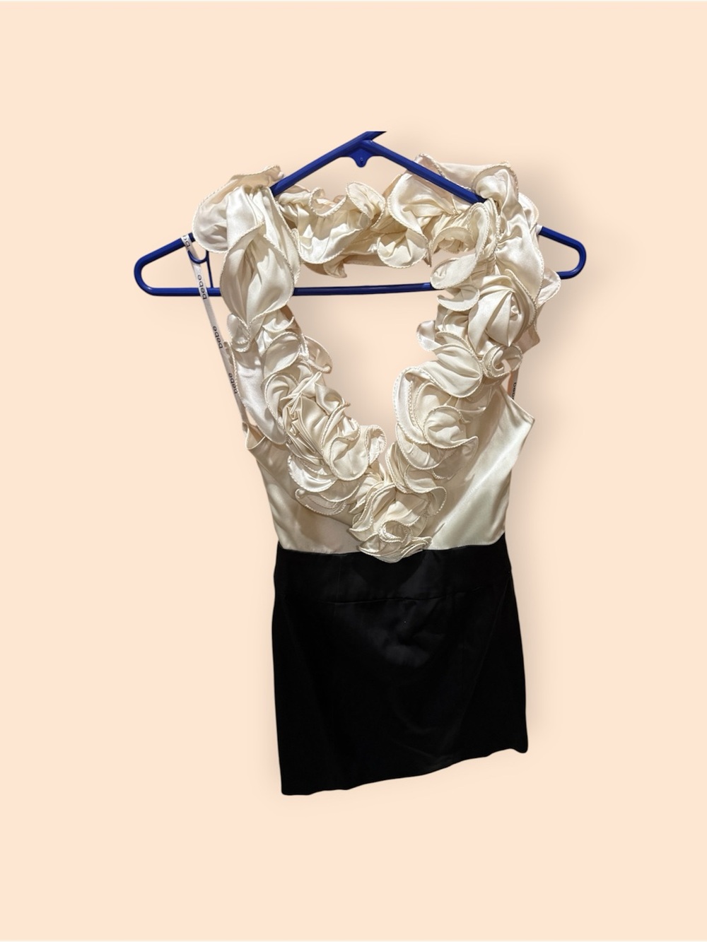 bebe Ivory and Black Ruffled Halter Dress